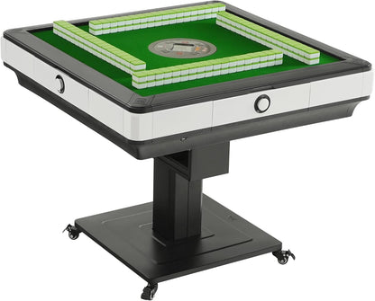 EDILLY Automatic Mahjong Shuffle Table, Folding Mahjong Table, 4 Legs, 4 Wheels, 4 Drawers, Chinese American Style, with 2 Sets of Tiles