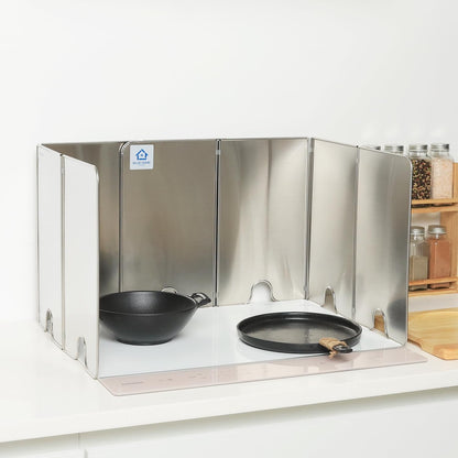 Splatter Guard for Cooking - Grease Splatter Screen - 4 Sided Splatter Guard Compact Type - Stainless Steel - Unfold 33.26 in x 14.17 in - Fold 8.26 in x 14.17 in x 0.86 in