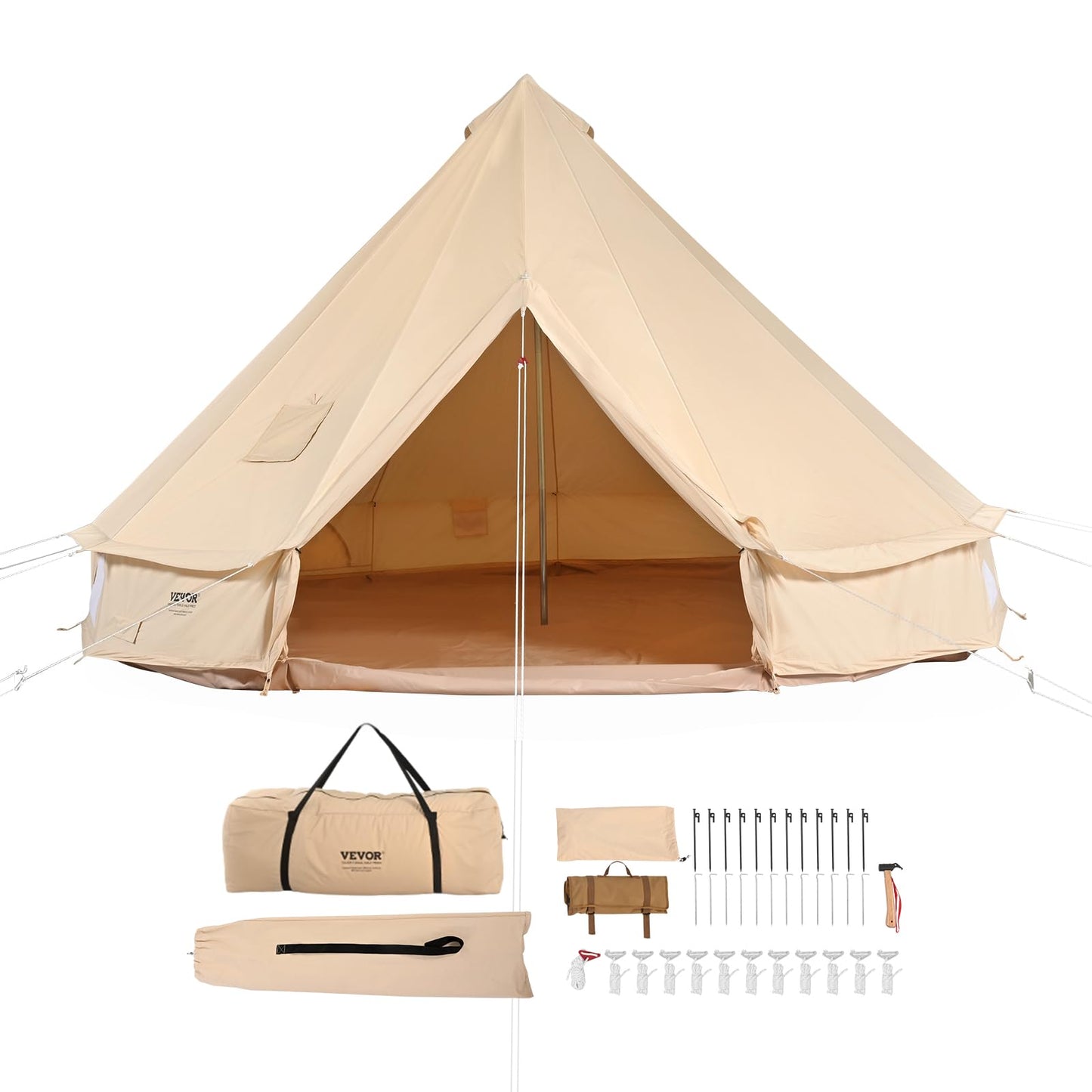 VEVOR Canvas Tent Bell Tent, 4 Seasons 4 m/13.12 ft, for Camping with Stove Jack, Family Camping Outdoor Hunting Party