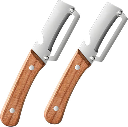Multifunctional Vegetable Peeler with Wooden Handle, 2-in-1 Stainless Steel Vegetable Peeler with Built-in Bottle Opener for Kitchen, Hand Held Peeler Slicer Kitchen Tool for Fruit and Vegetable