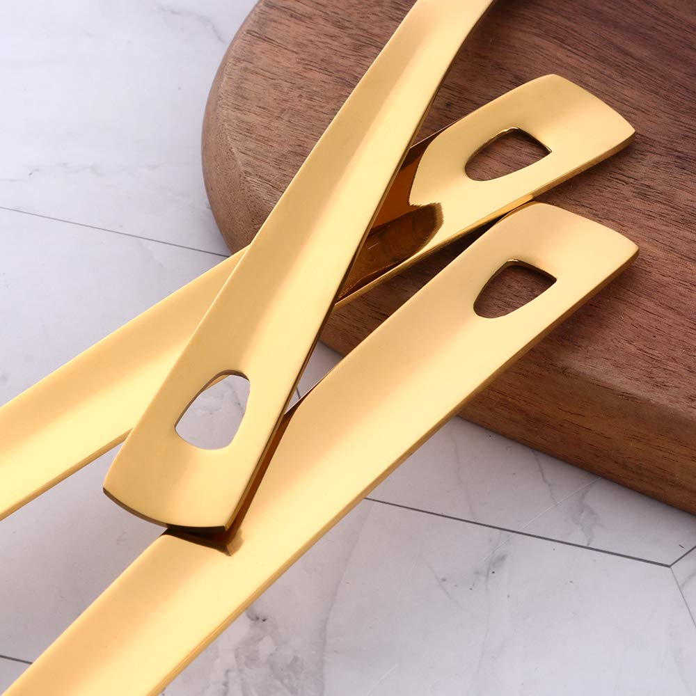 BOOTLION 13-Inch Serving Spoons Set of 4, Stainless Steel Buffet Banquet Spoon，Gold Long Handle Serving Spoons for Catering, Kitchen Dishwasher safe