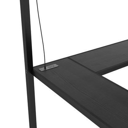 Heavy Duty Metal Loft Bed with Twin XL Size, Desk, Wardrobe & Storage Stairs, LED Charging Station, Space Saving for Kids, Teens & Adults - Black