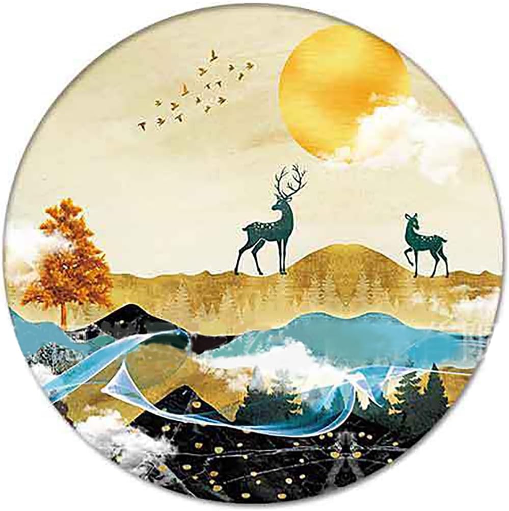 Set 6 Drink Coasters of with Holder, Ceramic Absorbent Boho Coaster for Drinks with Base and Golden Holder