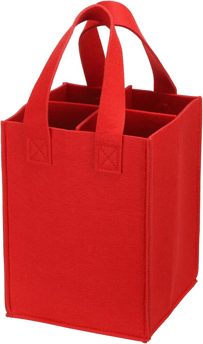 PATIKIL Red 4 Bottle Wine Carrier Tote Bag, Reusable Storage Bag with Divider, Portable Gift Bag