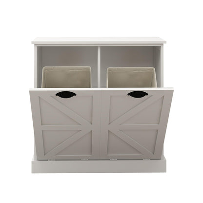 Modern Contemporary Laundry Sorter Cabinet, Two-Compartment Tilt-Out, for Bathroom Living Room Hallway