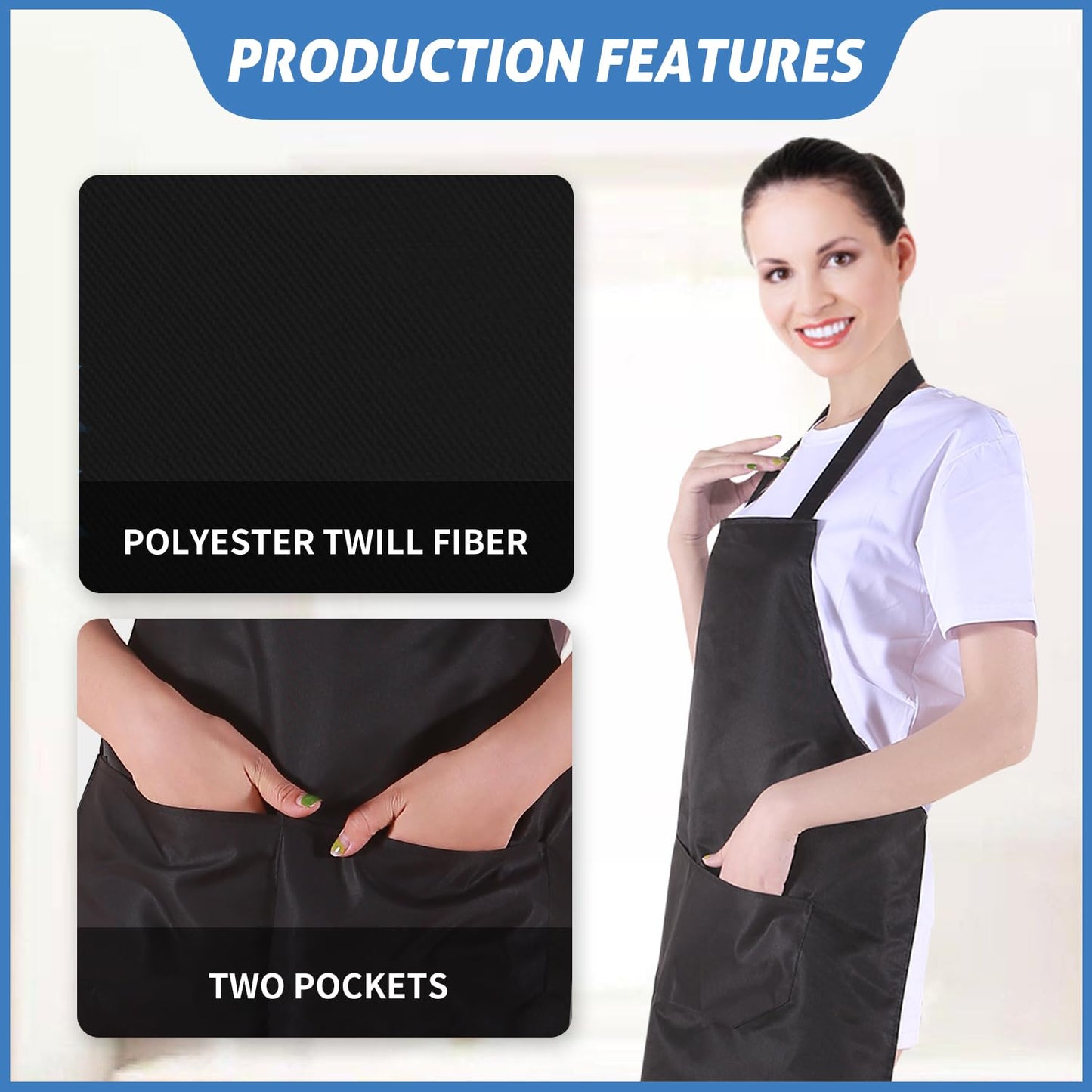 Nymmoata 12 Pack Plain Bib Aprons Bulk, Black Commercial Apron with 2 Pockets, Unisex Apron for Adults Painting Crafting BBQ Baking