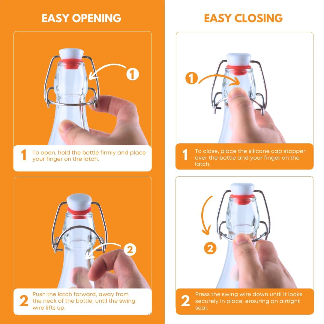 FastRack Swing Top Glass Bottles 16 oz (500ml) – 2 Pack | Clear Flip Top Bottles with Airtight Lids | Reusable Glass Containers for Olive Oil, Vinegar, Kombucha, Beer & Fermentation