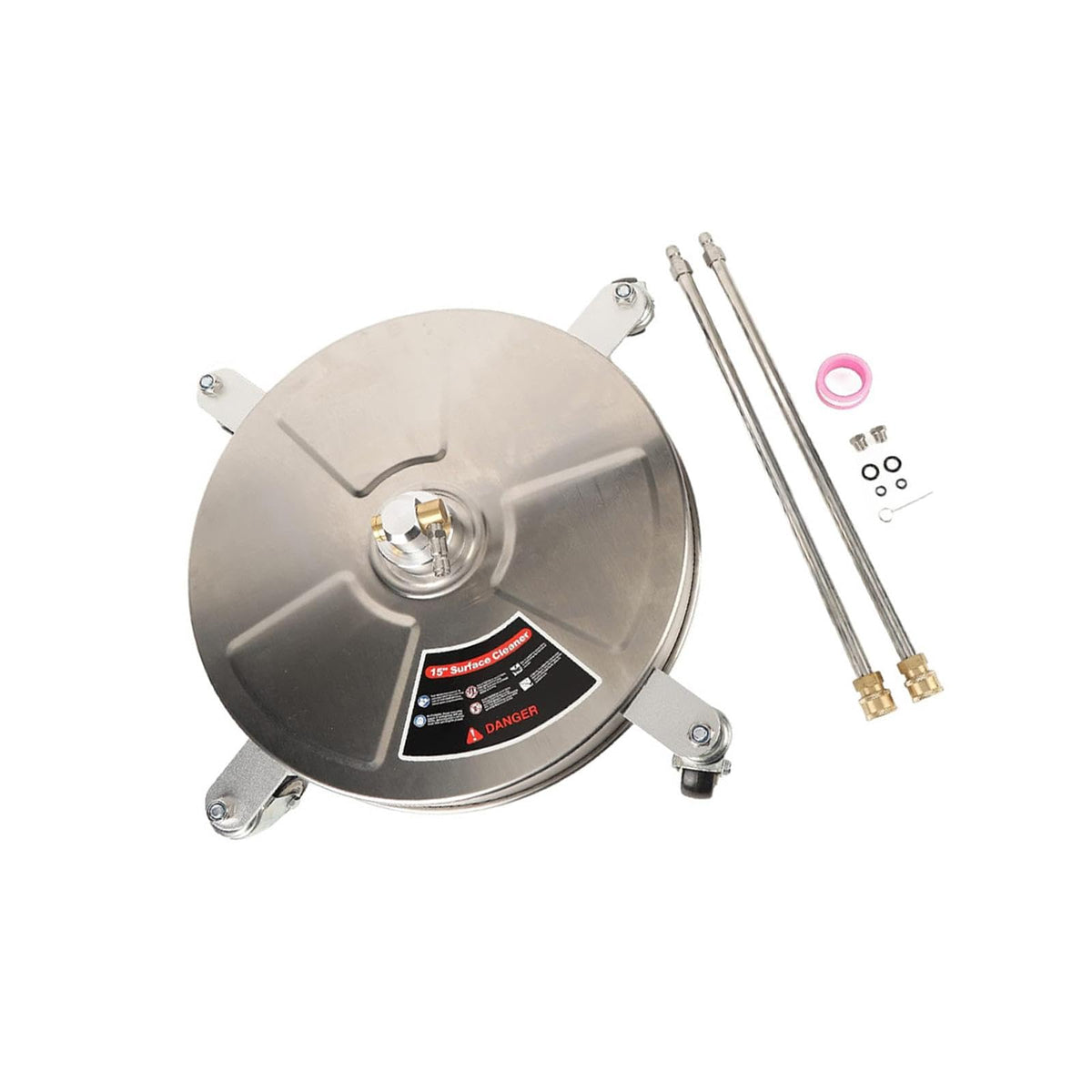 TRELVEX 15inch Pressure Washer Surface Cleaner with 2 Wand Power Washer Attachment 1/4'' Quick Connect for Patios Decks with 4 Wheels