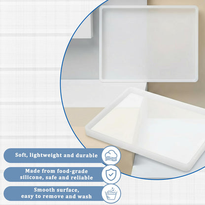 2 Pack Rectangle Resin Mold 7x5 inch Rectangle Silicone Molds for Resin Tray Mold Epoxy Silicone Board Molds, White