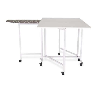 Arrow Millie Folding Cutting Table with Ironing Board – Sewing & Craft Workstation with Storage Shelves