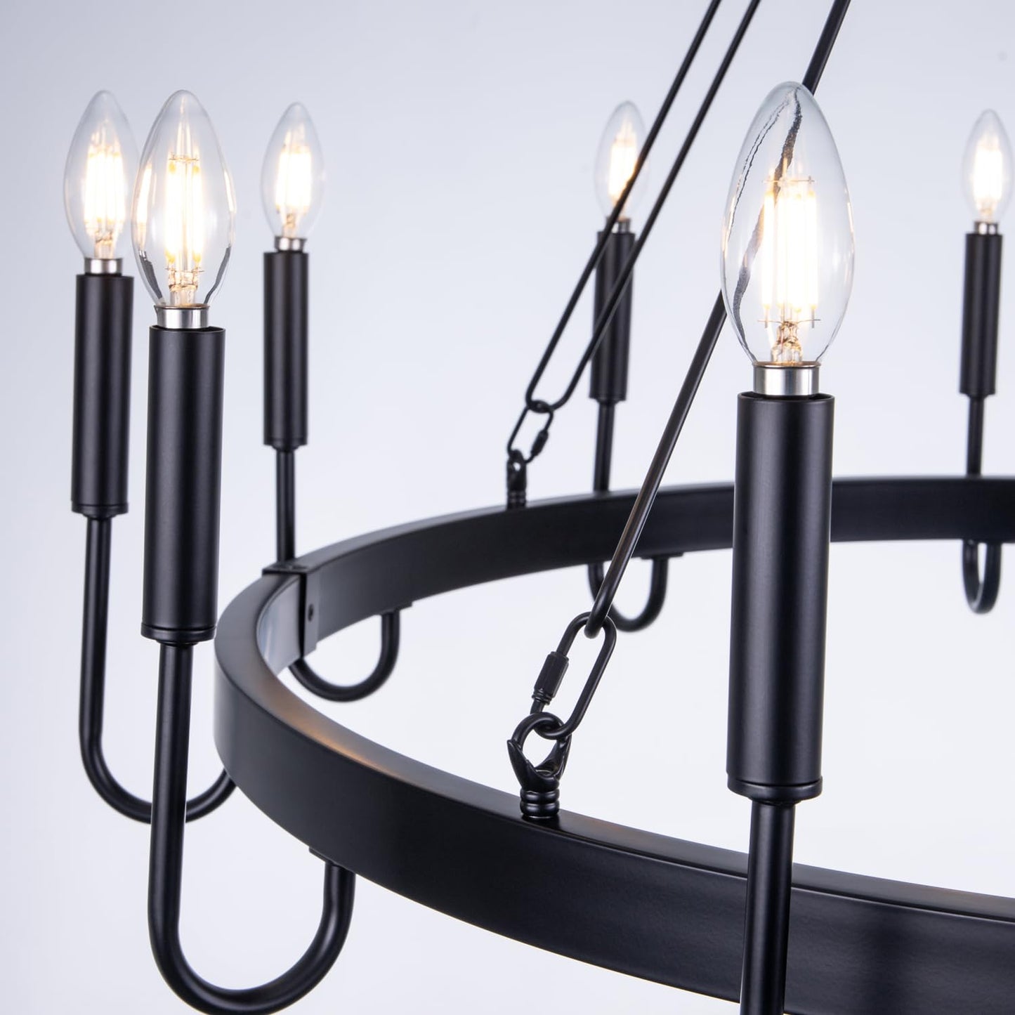 Wellmet Matte Black Wagon Wheel Chandelier, 12-Light Large Black Chandelier for High Ceiling, Industrial Wagon Wheel Pendant Light for Dining Room, Entryway, Hallway, Living Room, 39.37Inch Dia