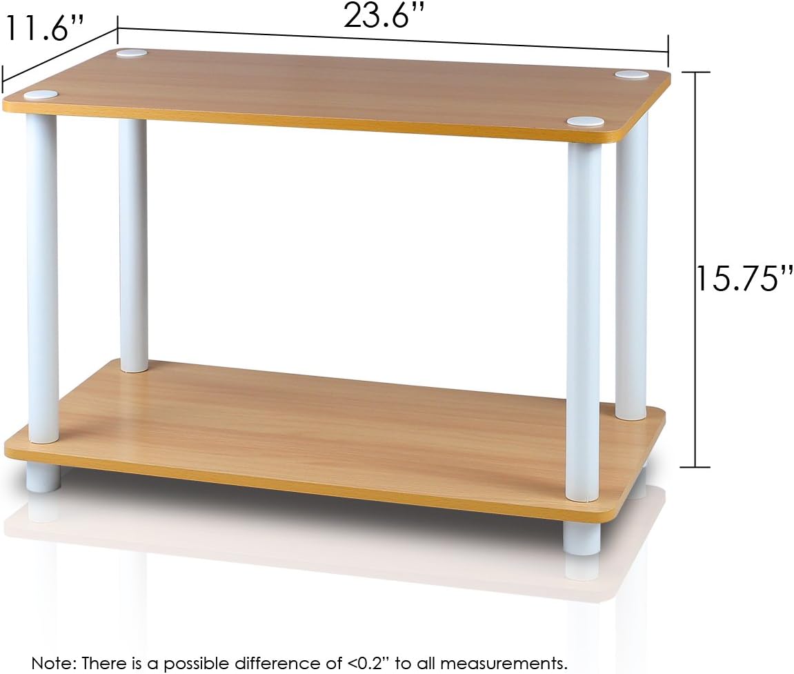 2-Tier Furinno Turn-N No Tools Tube Shelf/End Table, Single, Beech/White