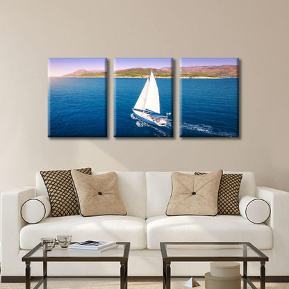 TUMOVO Aerial View of Sailboat in Sea | Modern Wall Art Seascape Canvas for Living Room, Bedroom Decor