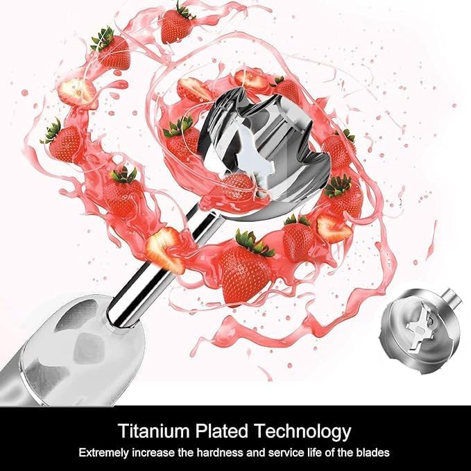 MegaWise Handheld Blender, 12-Speed Stainless Steel Electric Immersion Blender, 5 in 1, Titanium Blades, 600ml Beaker,