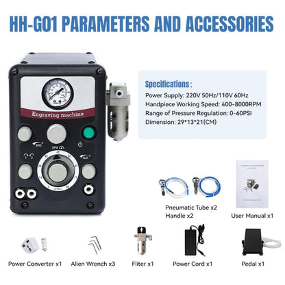 Lakimi Pneumatic Jewelry Engraver Machine - Pneumatic Hand Engraving Machines Dual-Head 400-8000 RPM for Jewelry and Metal Crafting G01