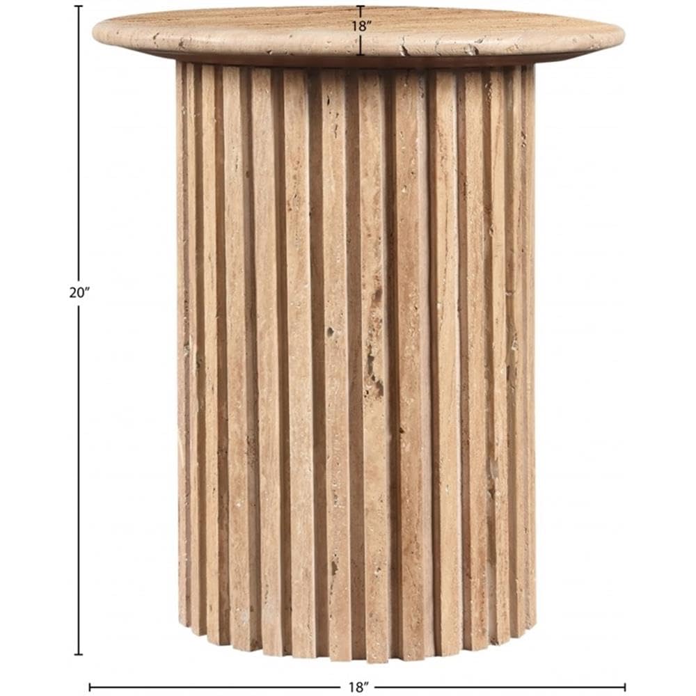 Meridian Furniture 248Travertine-ET Genoa Collection Art Deco End Table with Handcrafted Genuine Travertine, Natural Travetine Beige Color, 18" W x 18" D x 20" H, Beige