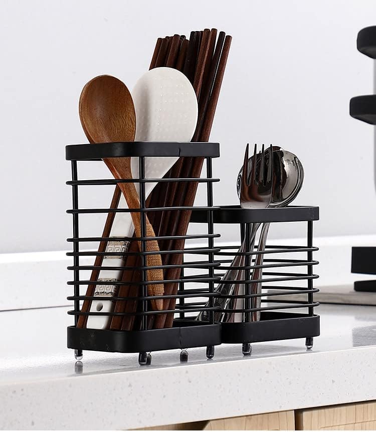 Cutlery Drainer, Stainless Steel Utensil Holder Sink Caddy, Rust Proof Kitchen Sink Organizer for Counter (Black)