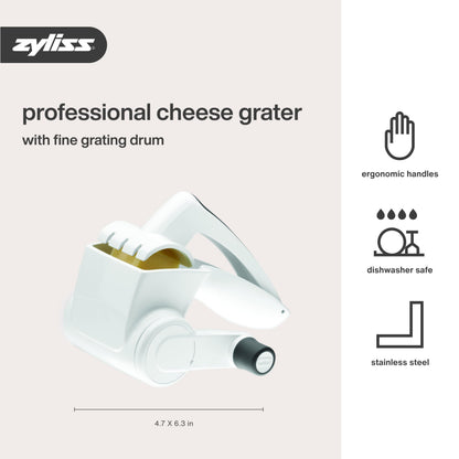 Zyliss Classic Rotary Cheese Grater - NSF Restaurant Certified Handheld Grater - Can be used for Hard Cheese, Chocolate & More - With Comfortable Handle & Easy-to-Clean Drum - White