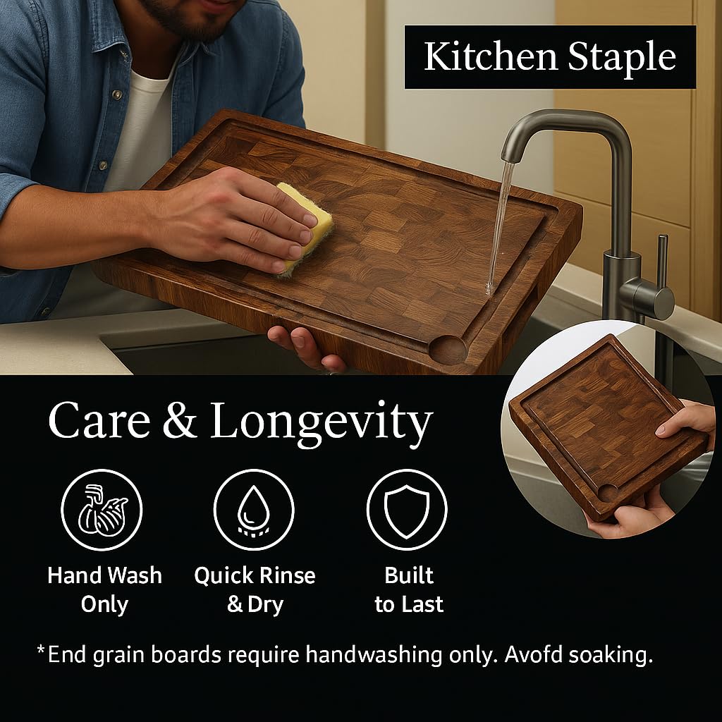 Cutting Board for Kitchen – Wood Cutting Board, Non-Toxic Butcher Block, Walnut Cutting Boards with Juice Groove & Handles, Charcuterie Board – Walnut (EndGrain) - 10" x 13.75" x 1.75"