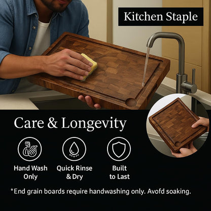 Cutting Board for Kitchen – Wood Cutting Board, Non-Toxic Butcher Block, Walnut Cutting Boards with Juice Groove & Handles, Charcuterie Board – Walnut (EndGrain) - 10" x 13.75" x 1.75"