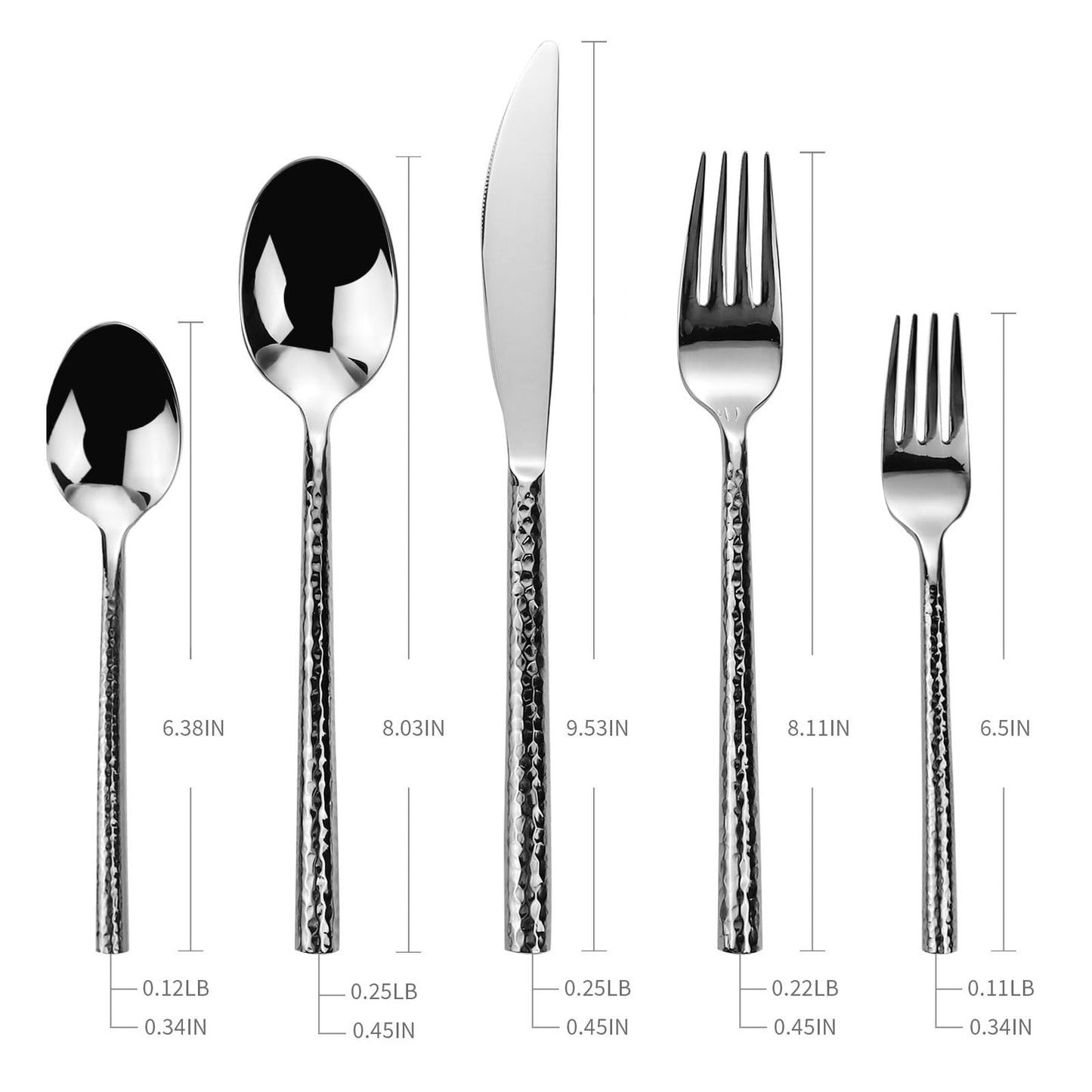Kelenfer 18/10 Stainless Steel Flatware Set Hand Forged Silverware Set Cutlery Set Round Hammered Handle Mirror Finished Heavy Duty 60 Pieces Service for 12