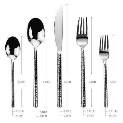 Kelenfer 18/10 Stainless Steel Flatware Set Hand Forged Silverware Set Cutlery Set Round Hammered Handle Mirror Finished Heavy Duty 60 Pieces Service for 12