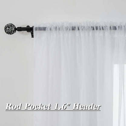 White Sheer Curtains - 54 inches Long for Bedroom, Top Rod Pocket Sheer Window Panels for Nursery, Living Room