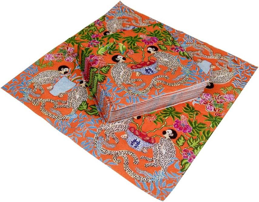 Caspari Monkeys Paper Cocktail Napkins - Two Packs of 20 in Orange