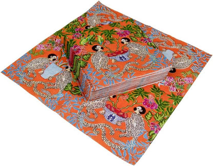 Caspari Monkeys Paper Cocktail Napkins - Two Packs of 20 in Orange