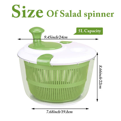 Large Salad Spinner with Lid, 5 Qt Capacity, Manual Vegetable Dryer with Double-Lock Handle, Quick and Easy Multi-Use Lettuce Spinner, Vegetable Dryer, Fruit Washer
