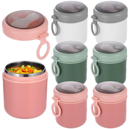 OMISTAR 6 Pcs Insulated Food Container Set with Folding Spoon, 17.9 oz Soup Thermal Cup, Stainless Steel Food Jar with Handle, Hot and Cold Food Container for School Office Picnic, Green, White, Pink