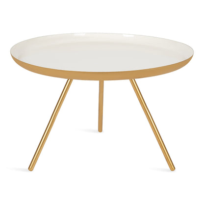 Kate and Laurel Laranya Modern Metal Coffee Table; 25 Inch Diameter; Gold and White; Decorative Round Coffee Table for Display and Storage