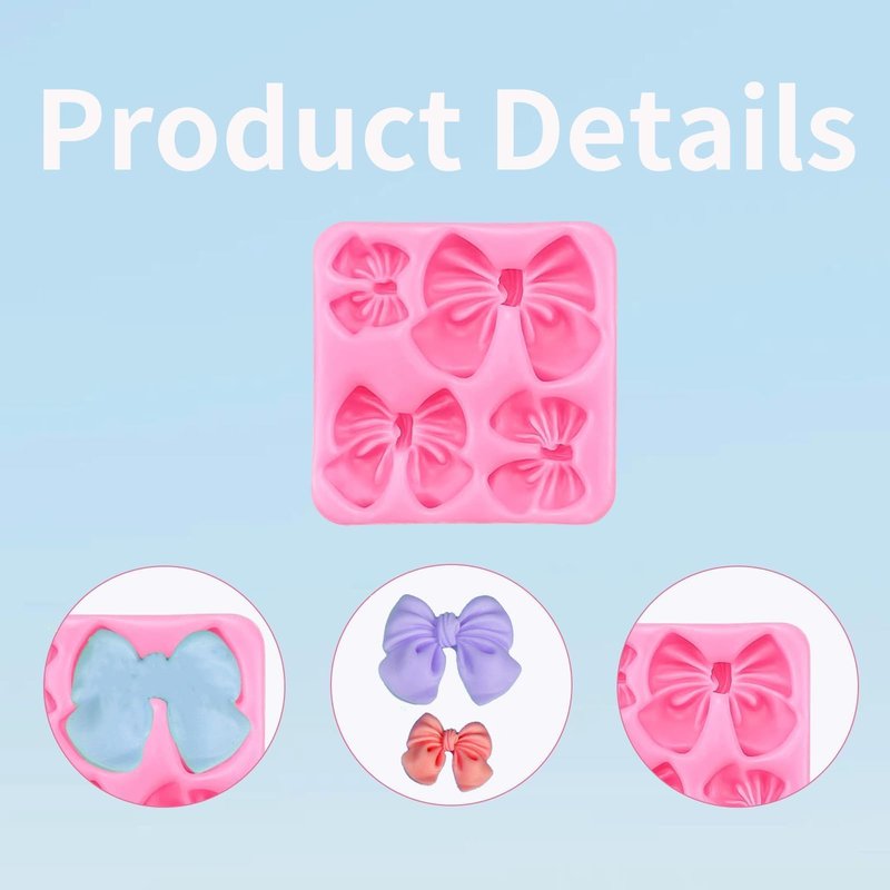 4Pcs Silicone Bow Molds for Cakes, Cupcakes, Chocolate, Candy, Sugar Craft, and Resin Crafts - Pink and Gray Bow Mold Set