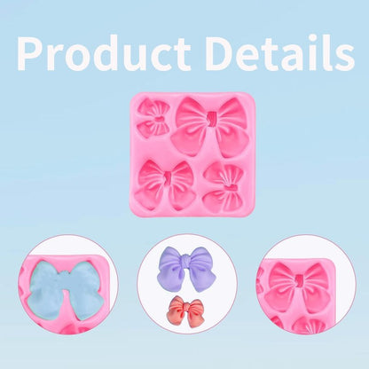 4Pcs Silicone Bow Molds for Cakes, Cupcakes, Chocolate, Candy, Sugar Craft, and Resin Crafts - Pink and Gray Bow Mold Set