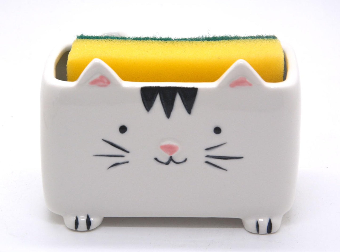 MONMOB Cat Sponge Holder Ceramic Cat Soap Holder Cute Cat Decor Kitchen Accessories Cat Home Decor Ceramic Kitchen Sponge Holder Cat Gifts Ideal Gifts for Women Birthdays Valentines Day Gifts