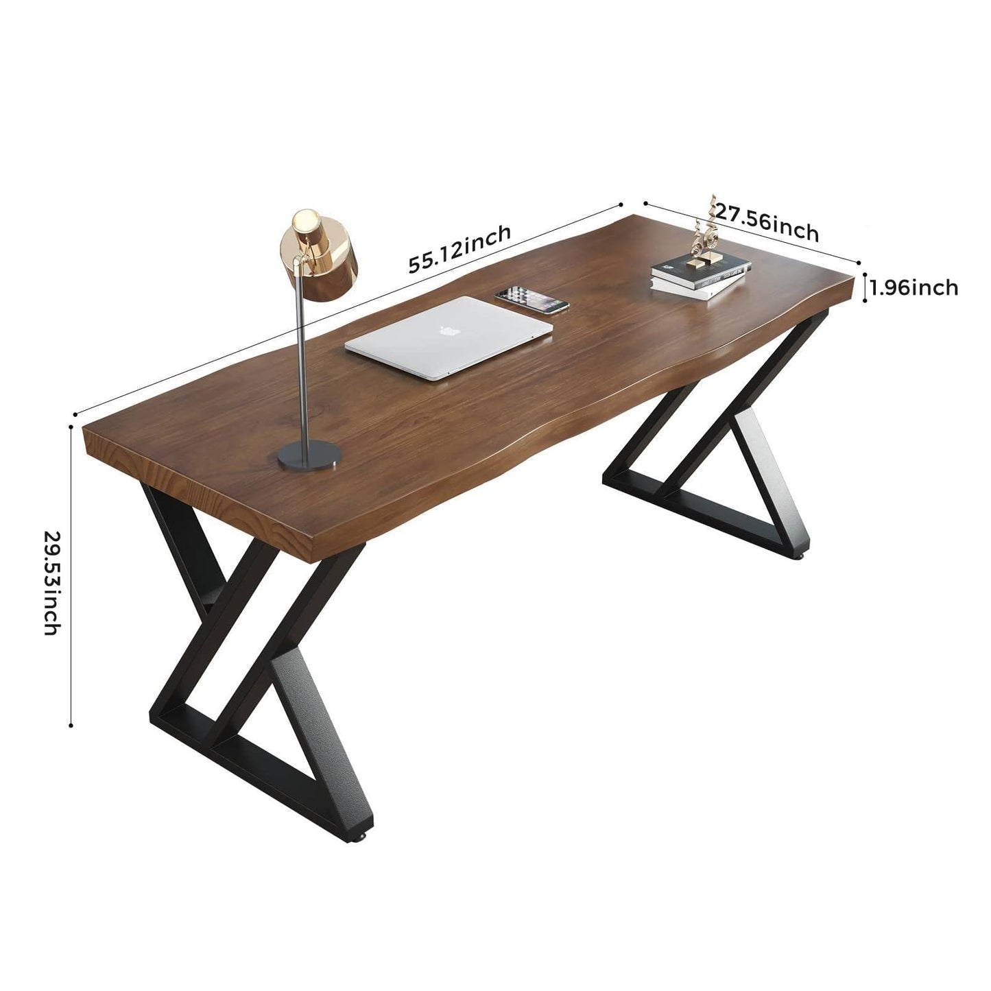 Sihtengxxhongs Rustic Style Solid Wood 55-inch Computer Desk - Large Office Desk for Home Office, Modern and Simple Design, Ideal for Study, Writing, Dining