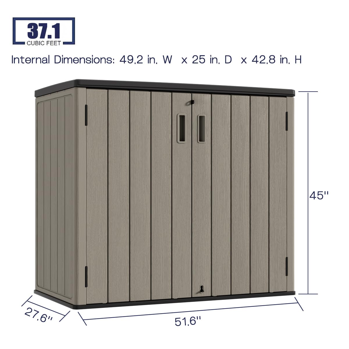KINYING Outdoor Horizontal Storage Sheds,Outdoor Storage Cabinet Waterproof Resin Tool Storage Box for Lawn Mower,Garden Tools and Patio Furniture, Lockable (Brown)
