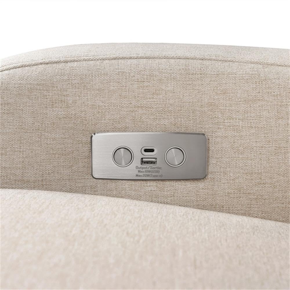 Babyletto Nami Electronic Power Recliner and Swivel Glider w/USB Port in Performance Beach Eco-Weave with Light Wood Base, Water Repellent & Stain Resistant, Greenguard Gold & CertiPUR-US Certified