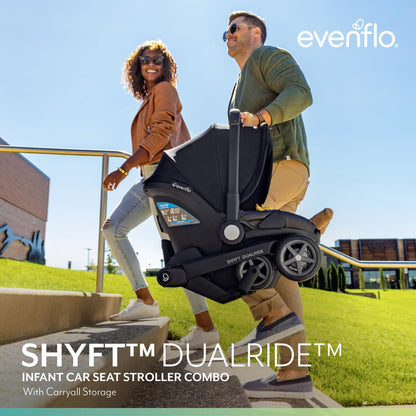Evenflo Shyft DualRide Preemie and Infant Car Seat Stroller Combo 3-30lbs with Carryall Storage (Durham Green)