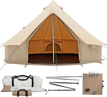 WHITEDUCK Regatta Canvas Bell Tent - w/StoveJack, Waterproof, 4 Season Luxury Camping and Glamping Yurt Tent Outdoor (13' (4M), Water Repellent, Sandstone Beige)