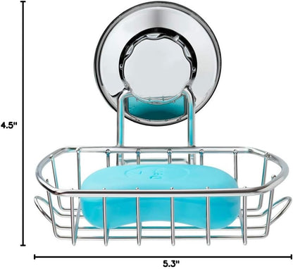 SANNO Suction Soap Dish with Hooks | Soap Holder Saver Tray for Shower, Bathroom, Tub, Kitchen Sink