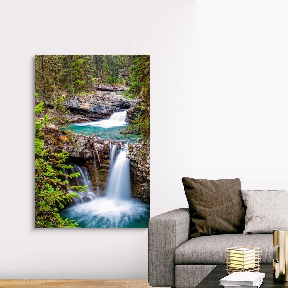 CANVAS ON DEMAND Waterfall At Johnston Canyon, Banff National Park, Alberta, Canada Canvas Wall Art Print by Circle Capture, Home Decor, Nature Artwork, 40" x60in