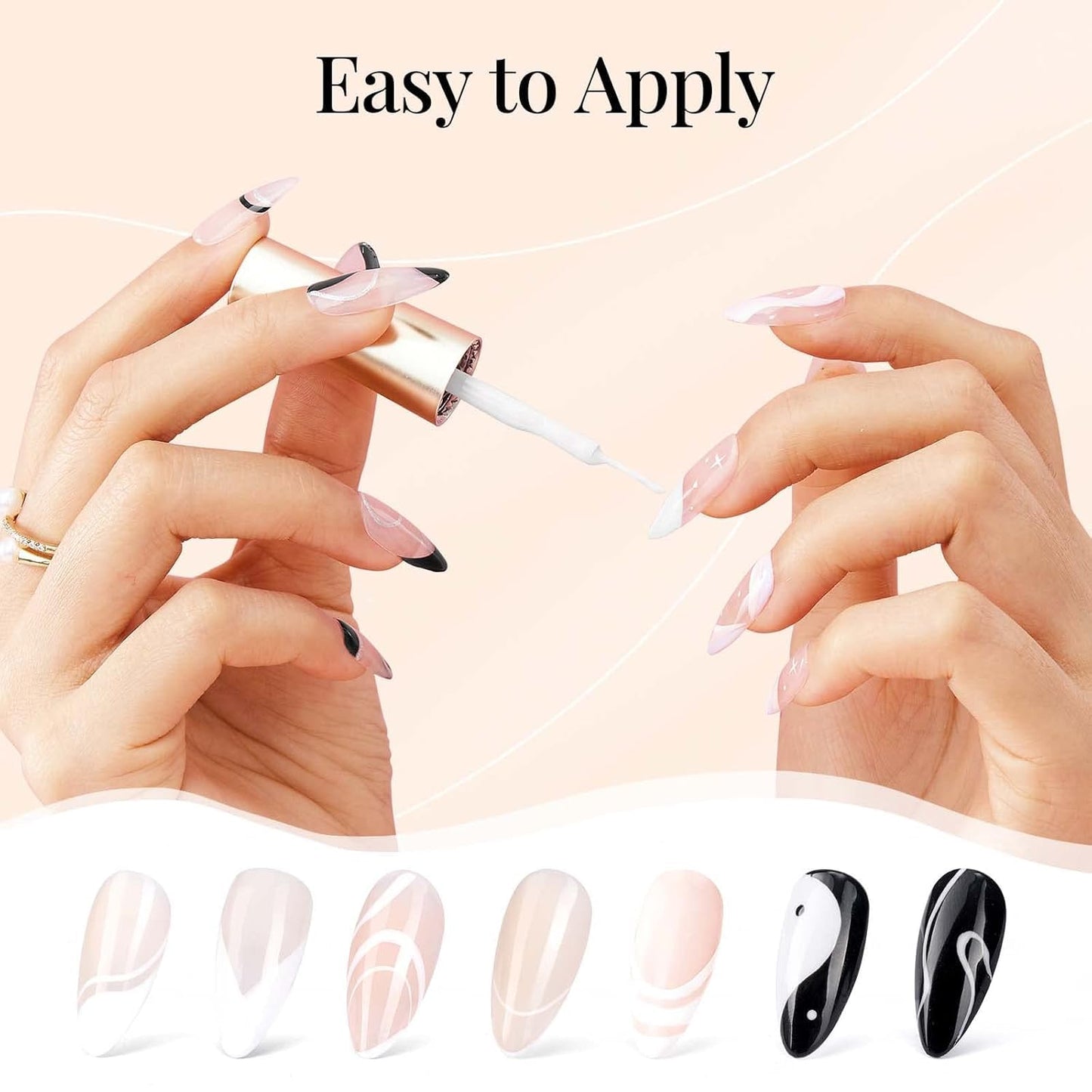 Beetles Nail Stamp, 4Pcs French Tip Tool Easy Manicure Nail Stamper Single Head Soft Silicone Long & Short French Tip Stamp Tool with 2Pcs Nail Scraper Decorations Gift for Women