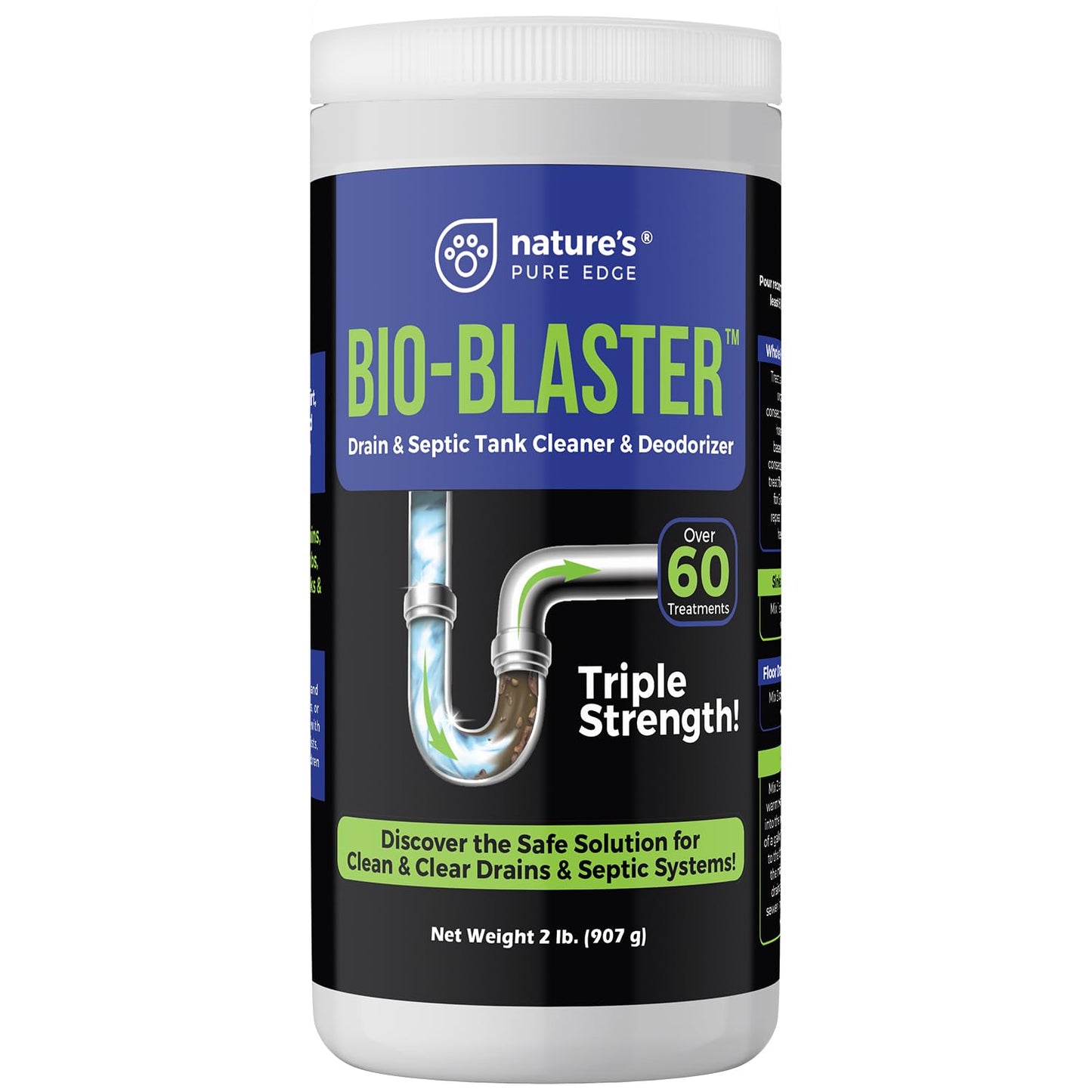 Enzyme Drain and Septic Cleaner and Friendly Bacteria Booster. Extra Large 2 lb. Deodorizes and Unclogs Pipes - Septic Tanks - RV Tanks-and More. No Caustic Chemicals! Dissolves Fats, Oil, and Grease.