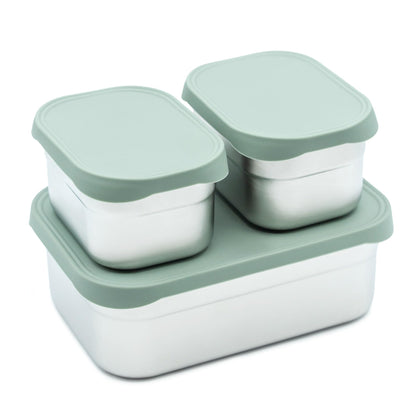 WeeSprout Stainless Steel Lunch Box Set - 750mL & 230mL Food Storage Nested Bento Boxes with Food Grade Silicone Lid - Leak Proof - Freezer Safe (Matte Green)