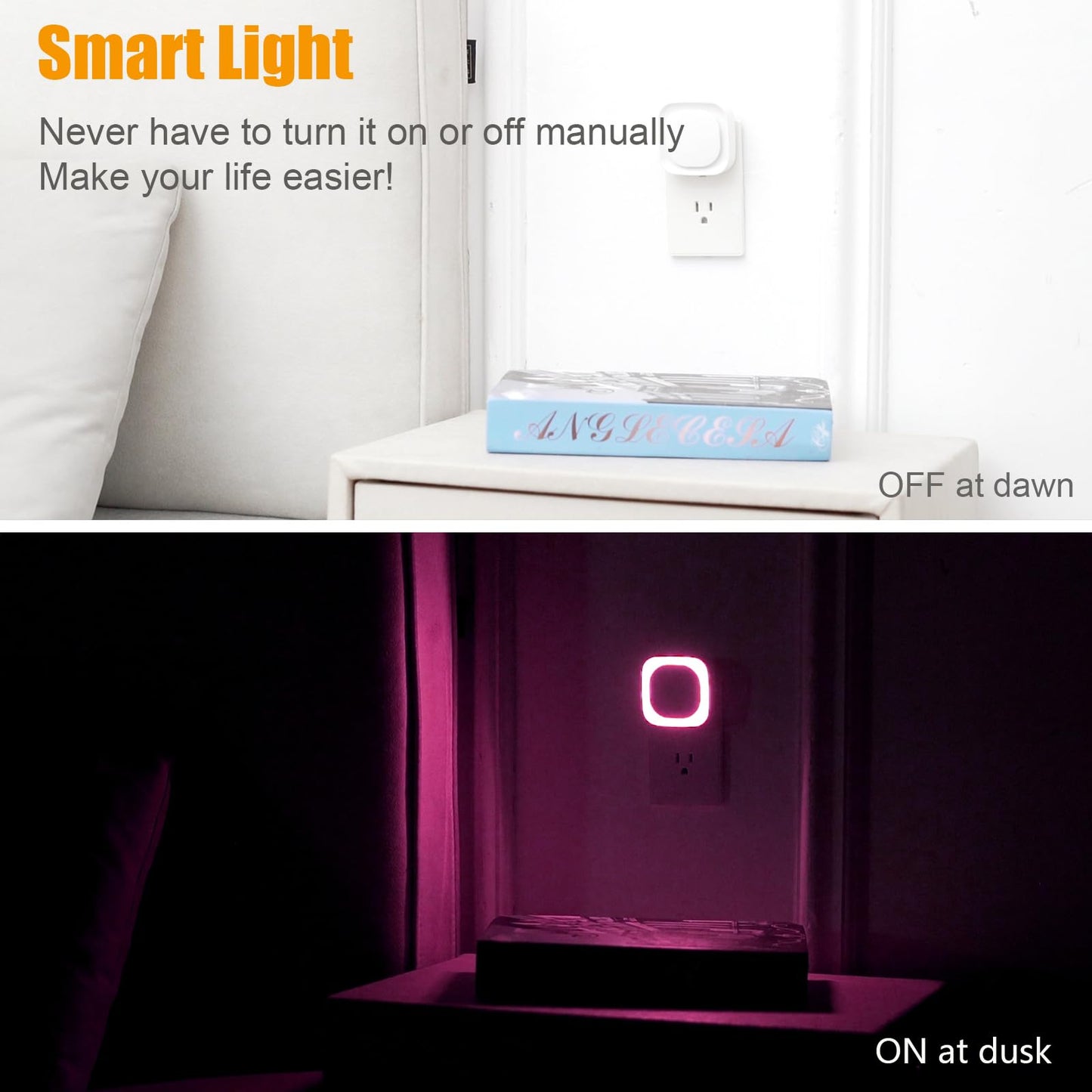 2 Pack Plug in Amber Night Light, Auto Dusk to Dawn, Soft Glow, Dimmable, Diffused Light, LED Lights for Bedroom, Kids, Bathroom, Sleep, Baby Nursery, Toddler, Hallway, Kitchen, Home Decor