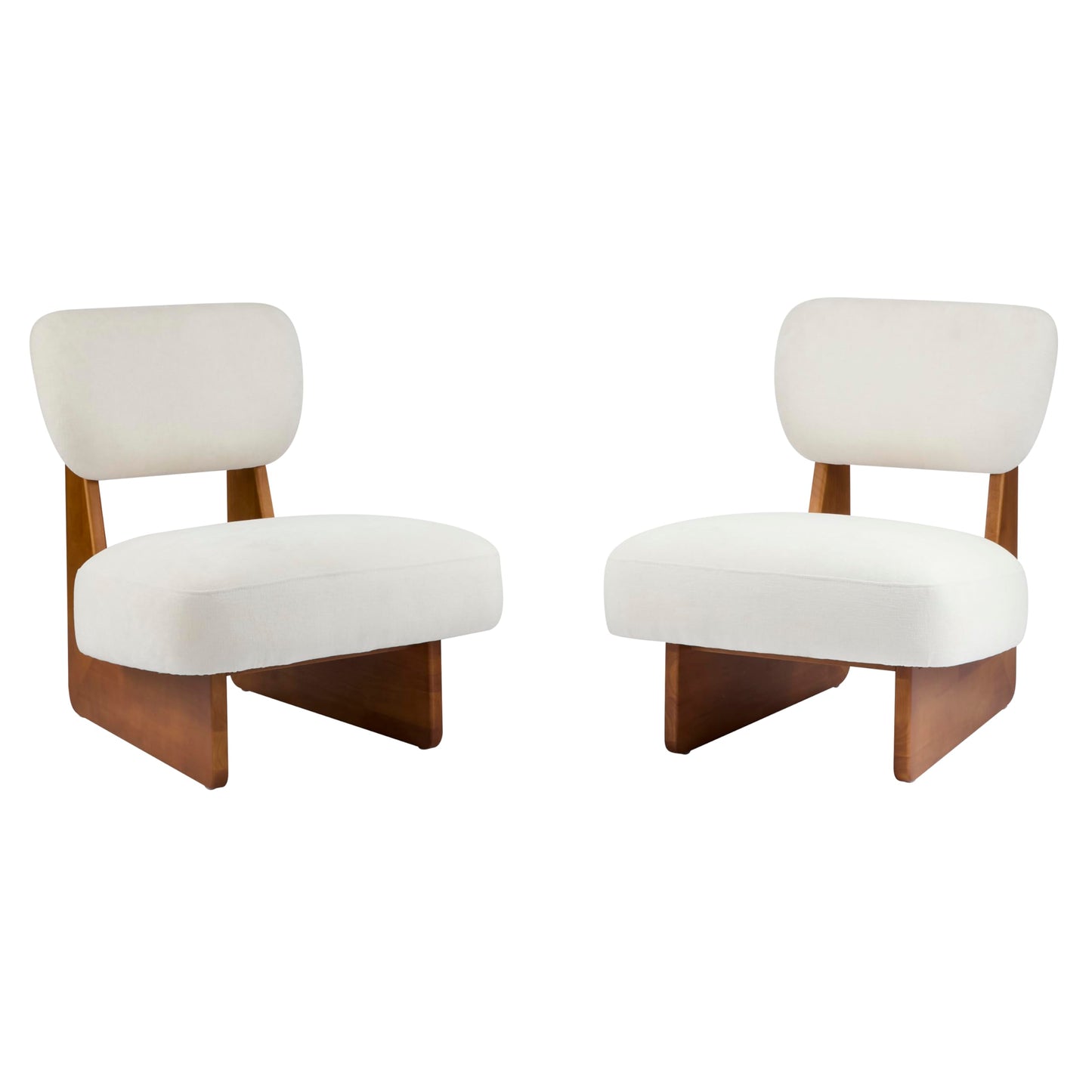 Christopher Knight Home Mores Low Profile Accent Chair Set of 2, Modern Living Room Armless Lounge Chair, Fabric Comfy Reading Chair for Bedroom, Wooden Frame and Thick Padded Seat, Beige + Natural