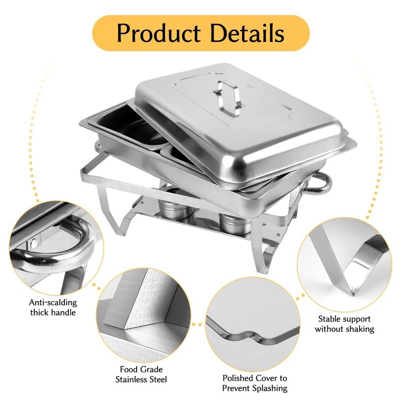 Snowtaros 2 Pack 8QT Chafing Dish Buffet Set, Stainless Steel Food Warmer Set, Rectangular Buffet Server with Tongs & Spoons for Parties, Catering, Banquets, Events (Half Size)