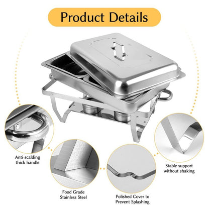Snowtaros 2 Pack 8QT Chafing Dish Buffet Set, Stainless Steel Food Warmer Set, Rectangular Buffet Server with Tongs & Spoons for Parties, Catering, Banquets, Events (Half Size)