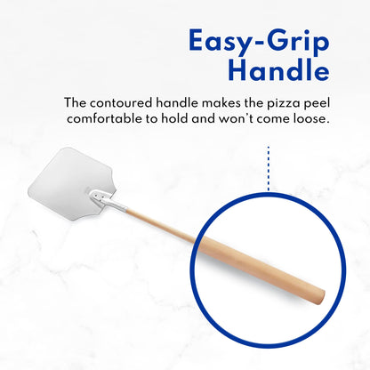 New Star Foodservice 50172 Aluminum Pizza Peel, Wooden Handle, 12 x 14 inch Blade, 52 inch overall
